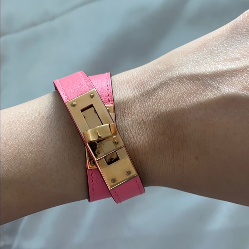 Brand new pink hermes Kelly double tour bracelet